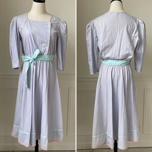 Vintage 80s Byer Too! Shirt Dress Pastel Lavendar Aqua Pink M